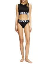 Conjunto de top y bombacha Diesel, color negro con el logo de la marca en blanco.