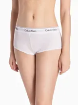 Boyshort blanco de algodón, modal y elastano, con cintura elástica con logo Calvin Klein.