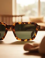 Lentes de sol unisex Adisa modelo Tigris Olive, con armazón cuadrado color carey y lentes polarizadas color gris oscuro.