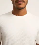Remera de manga corta color blanco tiza con cuello redondo y textura en forma de espiga.