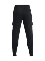 Pantalón de jogging negro Under Armour Rival Fleece Cargo para hombre, con corte ajustado, bolsillos laterales tipo cargo con cierre y logo de la marca bordado en blanco.