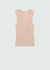 Top rosa de punto canalé con cuello redondo y sin mangas.