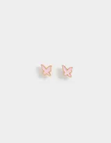 Par de aros pasantes dorados con forma de mariposa.