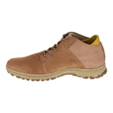Bota de hombre color marrón, de caña media, con cordones y suela de goma.