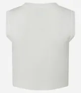 Blusa musculosa cropped color durazno, confeccionada en viscosa acanalada.