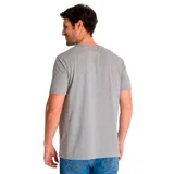 Remera gris con estampa de un vehículo antiguo y el número 77.