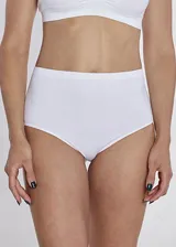 Bombacha bikini tiro alto de microfibra sin costuras, color blanco, con forro de algodón.