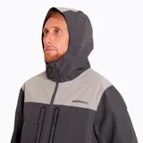Chaqueta impermeable Merrell Mesquite Hardshell para hombre, con membrana 5000x5000, costuras selladas, cierres waterproof, ajuste personalizable en cintura, puños y capucha, bolsillos en pecho y manos, estampados reflectantes y calce regular.
