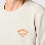 Buzo de manga larga color gris claro con logo Wrangler Jeans 1947 estampado en naranja en el pecho.