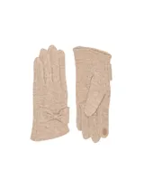 Guantes de tejido soft color beige, con un pequeño lazo decorativo en la muñeca.