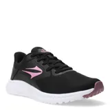 Championes Topper Rack de running para mujer, color negro con detalles en rosa y suela blanca.
