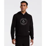 Buzo hoodie negro de felpa suave con logo de Original Penguin estampado en el pecho, con efecto lavado. Tiene capucha ajustable con cordón y bolsillo canguro.