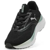 Championes Puma Softride Mayve Wns, color negro con logo blanco y detalles en verde agua.
