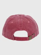 Gorra de béisbol color rosa gastado, con bordado de un perro basset hound en el frente.