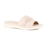 Sandalia casual Korium color gris con textura, diseño de nudo en la capellada y suela blanca.