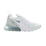 Zapatillas Nike Air Max 270 blancas con detalles plateados y logo Nike en los laterales.