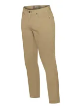 Pantalón de cotelé color arena, de corte recto y tiro medio.