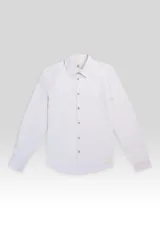 Camisa de manga larga con corte regular en tejido de algodón a rayas, con botones de madera y parche con logo.