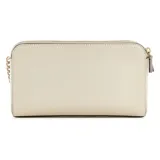 Cartera tipo bandolera rectangular de Guess, color marfil o hueso, con acabado liso y herrajes dorados. Cuenta con una correa combinada de cadena dorada y tira ancha ajustable de cuero sintético del mismo color.