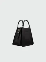 Bolso tote pequeño Longchamp modelo Le Foulonné, color negro, con doble asa corta y correa larga extraíble.