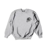 Buzo gris de algodón con cuello redondo y puños y cintura acanalados. Estampado en el frente y la espalda con diseño de una ola y texto "Emexem Since 2009".