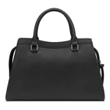 Cartera Guess modelo Wrenley color negro, con doble asa de mano y correa bandolera ajustable y extraíble. Tiene cierre superior, dos bolsillos frontales con cierre y logo Guess plateado.