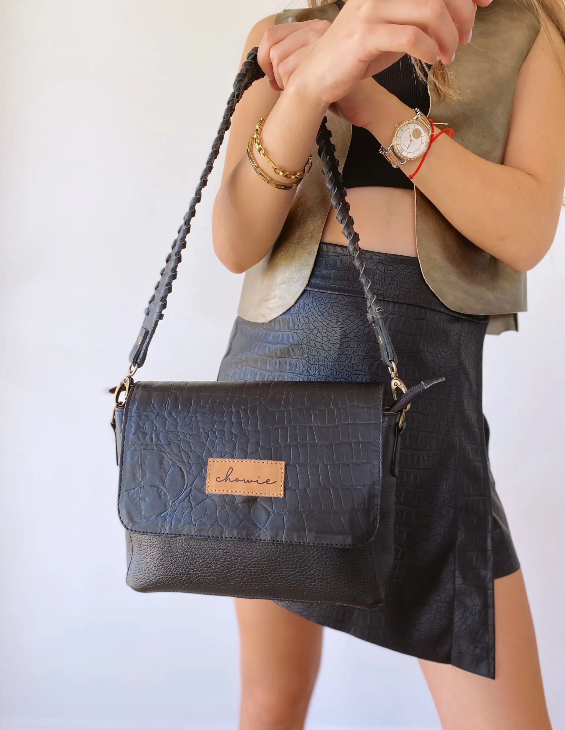 Bandolera Negra Cartera Con Correa De Cadena Cartera Bandolera De